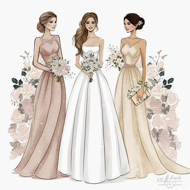 Best Friends wedding Fashion Illustration Clipart, high resoulution format,bride and bridesmaids png file
