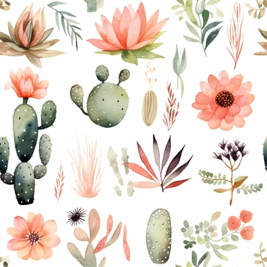 Draw a watercolor-style clip art images that feature objects related to an aesthetic adorned with floral designs. The images should have aesthetic, and should incorporate elements such as watercolor [gold] whimsical and cute illustration in watercolor of DESERT CACTUS, with black ornaments , in a Scandinavian folk art style with botanical and swirl motifs. light pink gold colors Traditional with a modern twist watercoloritem collection, isolated on a white background, classy, simple, graphics, c