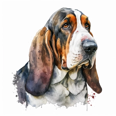 a watercolor painting of a Basset Hound, clipart, white background
