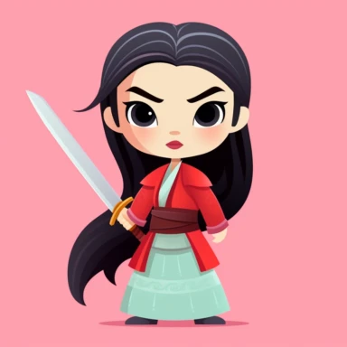 Clipart of Mulan, cute, pop figure style, plain background