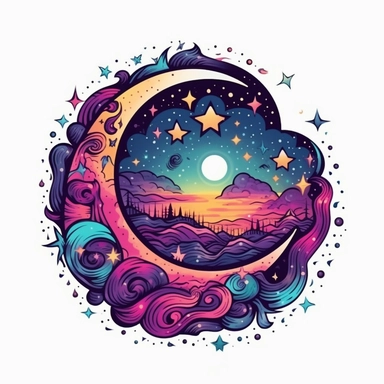 Embark on a creative journey inspired by the mystical allure of the crescent moon and stars. Dive into the world of clip art creation, infusing it with a touch of the hippie spirit. Your goal is to design a captivating clip art image that embodies the free-spirited vibes and enchanting energy associated with the celestial wonders. Imagine a crescent moon gracefully adorned with intricate patterns and details, radiating a sense of peace and harmony. Let its gentle curve and ethereal glow captivat