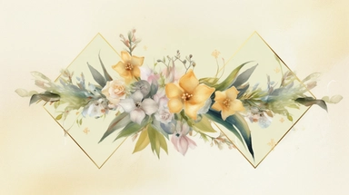 a simple gorgeous aesthetic vintage gold diamond-shape picture frame with minimal flowers border around outside the frame on soft yellow background clipart, watercolor painting realistic, high quality, vibrant, Vicente Romero Redondo, Willem van Aelst