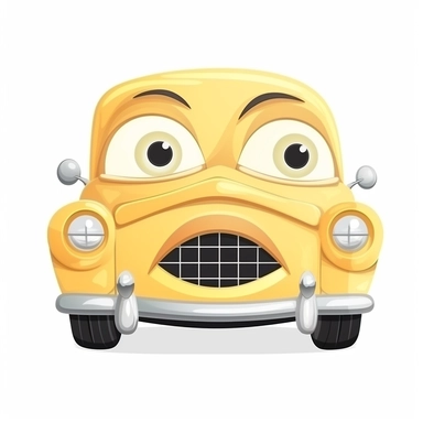 fantasy happy cute classic car face, cartoon, clipart, mascot, isolated on white background
