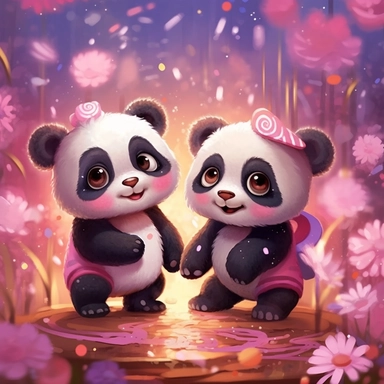 Clipart vector jpg, Let curious baby pandas accompany your little one, digital art by Lilia Alvarado and Thomas W. Schiller, clipart, 3D, 16K, background transparent, in the style of playful character designs, floral explosions, uhd image, pictorial space, smilecore, delicate flowers seed 5