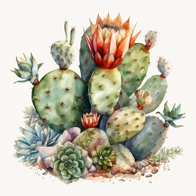 cactus, clip art, watercolor, isolated white background, 8k