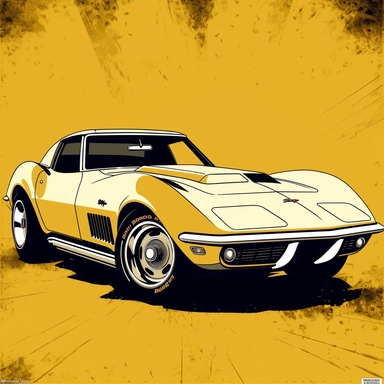 A clipart cartoonish vector, duotone wallpaper of a classic c3 corvette car, yellow
