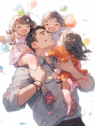 Happy father's day, Asian,Illutration, white background, PNG clipart, lovely style,16K UHD