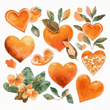 watercolor orange hearts clipart