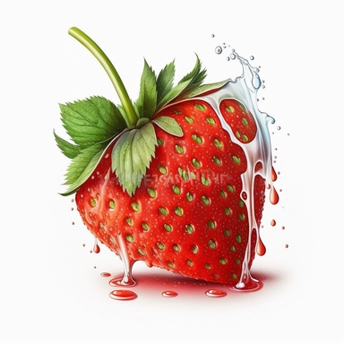 strawberry with a bite digital illustration line art and water color art, realistic fruit, white background, clipart