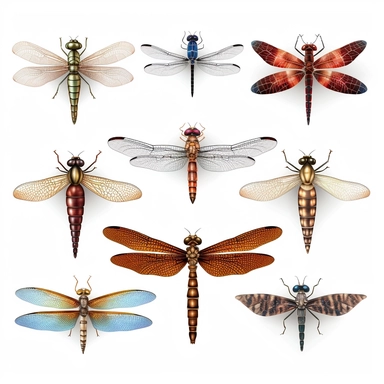 Dragonfly Set Closeup Isolated on White Background. Design Template, Clipart of Dragonfly ugs Detailed Dragonfly in Various Shapes, HD,