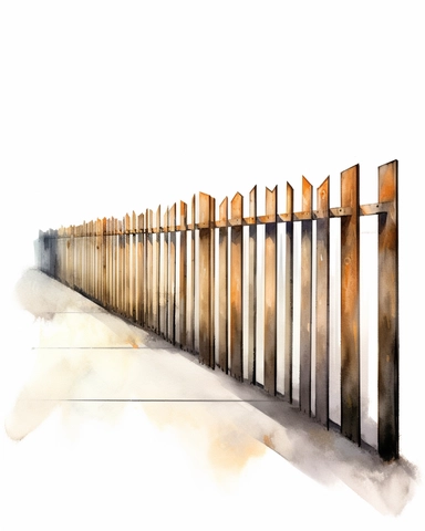 detailed watercolor fencing on concrete floor, wide angle, long shot, realistic, isolated on white background, clipart