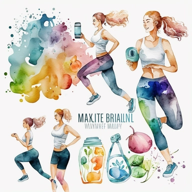 watercolor exercise cliparts, gym cliparts, exercising women clipart, healthy lifestyle clipart, white background