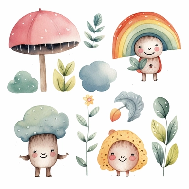rainbows boho childish watercolor neutral colors sweet clipart collection with white background - - upbeta