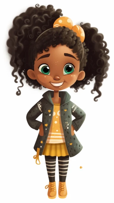 Meet an adorable clipart character, a little Black girl, radiating with individuality and beauty. This heartwarming illustration showcases her lovely hairstyle, cheerful expression, and trendy attire. The clipart style infuses the image with whimsy and joy, making it ideal for various creative endeavors such as crafts, invitations, and digital designs. The character is situated against a clean white background, offering easy placement and customization. The clipart is provided in high resolution