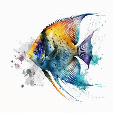 colourful regal angel fish Watercolor Clipart, drip effect, clean white background, 16K Colors, clean white background
