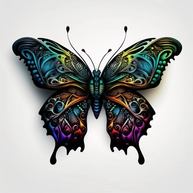 Best Colorful, a Butterfly Clipart, fantasy Butterfly Png, exotic butterfly, vibrant colours, white background, no text, front look A contrasting white and black butterfly, its wings beautifully patterned with intricate monochrome designs, creating a visually stunning display.