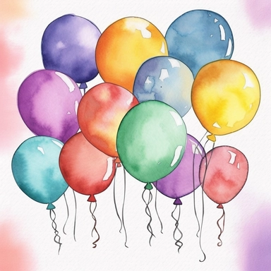 party balloons clipart, birthday party centerpiece, watercolor clipart