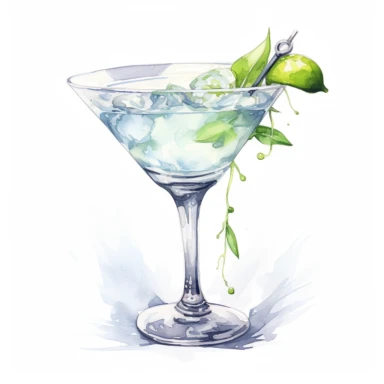 a White Lady cocktail, strong colors, border, 8K, dark watercolor, ultra details, isolated white background, clipart, hand drawn, hand drawn art, in the style of ultra-detailed oil painting pontilism hand drawn collections, pontillism brush, scumbling, HD oil painting collections,
