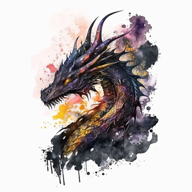 Capture the fierce and majestic presence of a black dragon with this stunning watercolor clipart design. The dragon is depicted in exquisite detail, with shimmering scales that seem to glint in the light and piercing eyes that hint at its unbridled power. The design is rendered in rich, bold strokes that give it a sense of movement and vitality, as if the dragon is ready to leap off the page at any moment. The circular brush-painting frame adds to the overall effect, lending a sense of fluidity 
