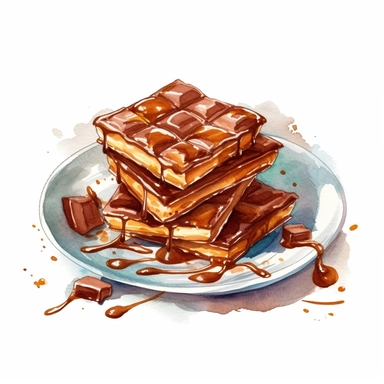 watercolor png clipart, crispy wafer on a plate covered in milk chocolate, hd, on white background