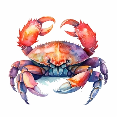 cute fantastical crab clipart, semi watercolor style, isolated on white background, clear background separation, clear sharp, no text, no watermark