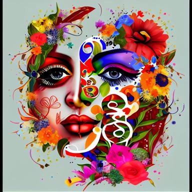 a painting of a woman's face surrounded by flowers and musical notes, by Zelma Blakely, shutterstock contest winner, funk art, clipart icon, creative commons attribution, eyecandy, mission arts environment, color splash, euphoria, memphis design, portrait of a young teenage girl, polyphonic bio - communications, beautiful avatar pictures, high colors compression, musical, gorgeous colors