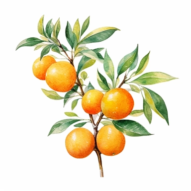 A colorful watercolor orange branch clipart in PNG format, vector, with a white background and easy to cut out