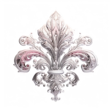 Clipart, gorgeous fleur de lis, pink and grey colours, luminous, glowy, intricate, illustration, detailed, 8k, png, isolated on white background