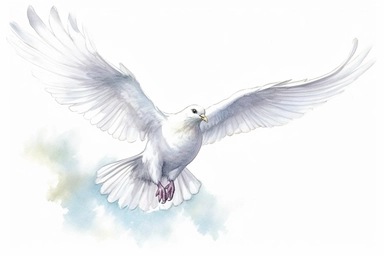 Clip art of flying dove, white, White margins around the image, drawn by Helen Beatrix Potter, easy to crop image, white background