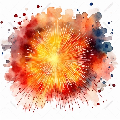 4th of July Firework watercolor clipart, detailed, in the sky during sunset, white background