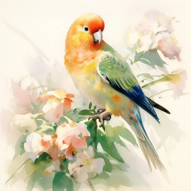 peach-faced lovebird,FLOWERS, watercolor painting by JOHN SINGER SARGENT, clipart, white background