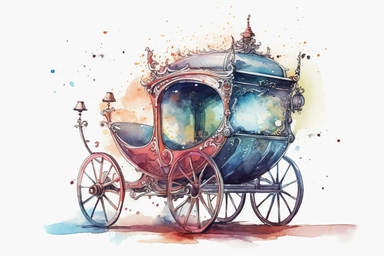 Watercolor Cinderella Carriage Clipart, On White Background, Spaced Out, 4K, Ultra-HD, Vector Art