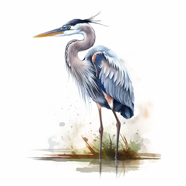 Great Blue Heron, water color style, clipart, white background