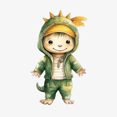 cute kid wearing Crocodile costumes and with happy face,front facing on isolated background,with happy face and expression,Animal Sublimation Clipart,no splash watercolor,white background, ultra detailed clipart, cut out image, colorful watercolor realistic, cartoon style, ultra HD, sharp and clean art