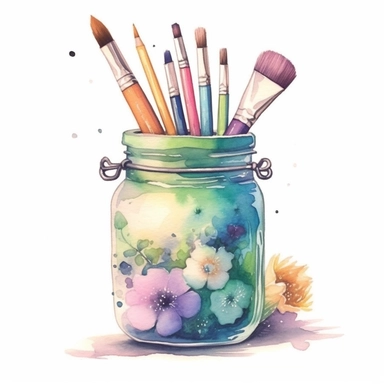 watercolour crafter, Crafting materials, neutral Watercolor glass jar filled with embellishments Clipart - <@1098423716465102849> (62%) (fast)