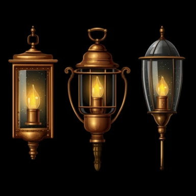 3 old wall lamps, bar style, clipart, vector, hd, isolated on black background, UI, flat