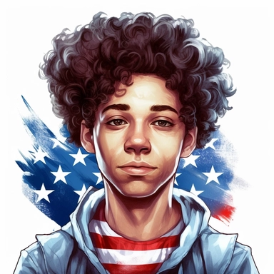 Cute Beautiful biracial teen boy face Veteran 4th of July Sublimation Clipart,Cartoon,hyper realistic, intricate detail, illustration style,high solution,on the white background