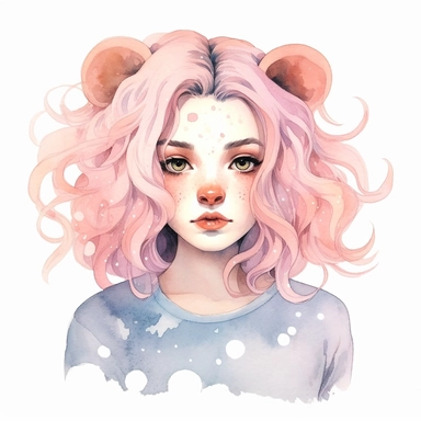 Cute zodiac sign Leo, leo ears and hair, pastel colors, white background, fashion illustration, watercolor splash, clipart, by Jack Hughes