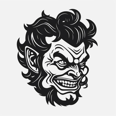 The Devil, black silhouette, simple outline, vector, logo design, clipart, isolated, no background, .75 gutter, transparent PNG, diecut sticker, isolated on white background,