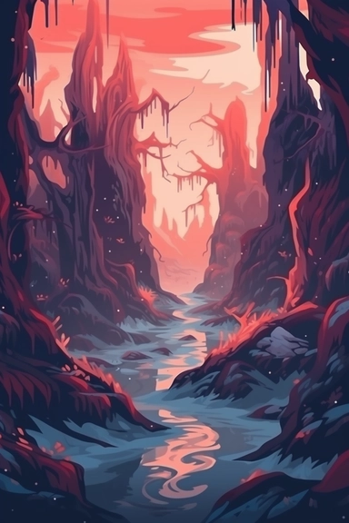 realistic clipart of enchanted winter hell landscape, digital painting