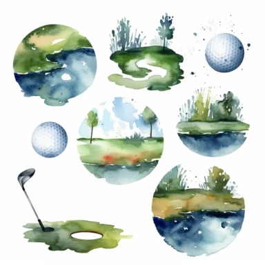 watercolor golf hole clipart, white background