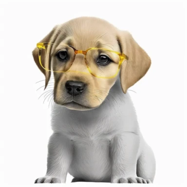 yellow lab puppy wearing glasses clipart white backround