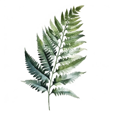 Green Leaf Fern in Watercolor hyper-realistic detailed illustrations, elegant water ink brush strokes techniques, delicate markings, monochromatic paintings, free brushwork, watercolor illustrations, painted illustrations Clipart, White Background Clipart, White Background