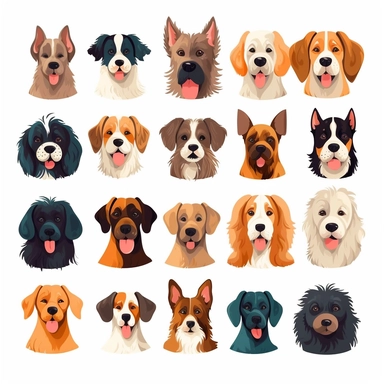 dogs Set Closeup Isolated on White Background. Design Template, Clipart of dogs Detailed dogs in Various Shapes, HD