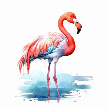watercolor illustration of a beautiful and cute ping flamingo in nature clipart, in the style of realistic watercolor paintings, realistic, detailed, bright colours, white background, clipart, detailed