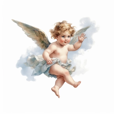 watercolor flying cherub clipart, no text