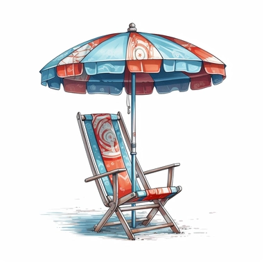 Beach Umbrella, Deck chair,beach in Sublimation Clipart,hyper realistic, intricate detail, illustration style,high solution,on the white background