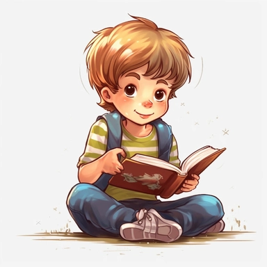 hd clipart,student reading a book, child them, white background, fully detailed,