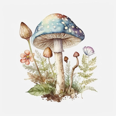 wild mushroom, archive illustration, cute, watercolor, white background, clipart