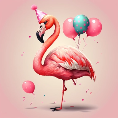 Flamingo birthday, cartoon, vector, sharp focus, super detailed, illustration, 16:9, v4, q2, 16k, High quality, clipart